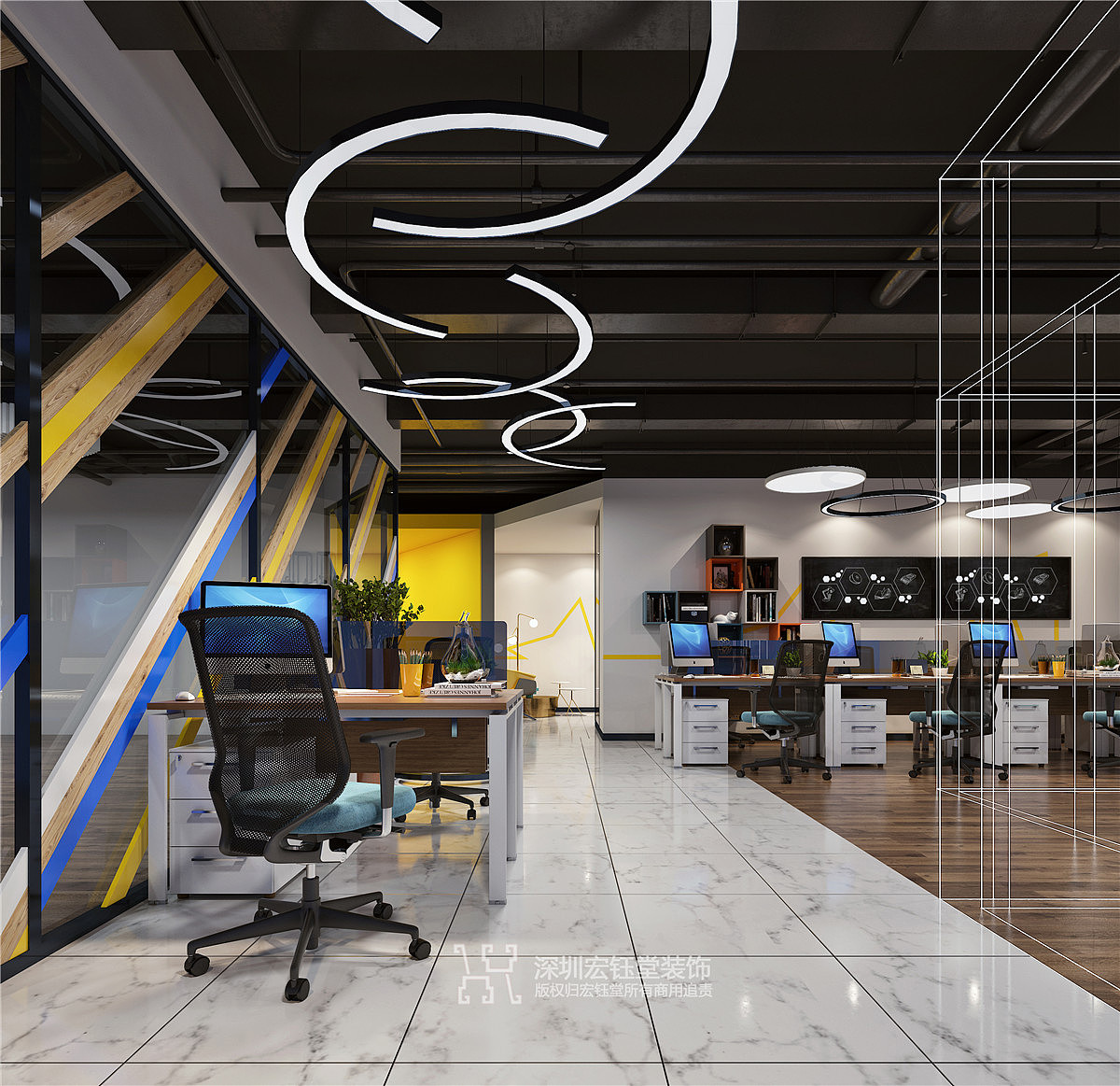 鄭州時尚前衛(wèi)的企業(yè)辦公室裝修設計圖|宏鈺堂辦公設計